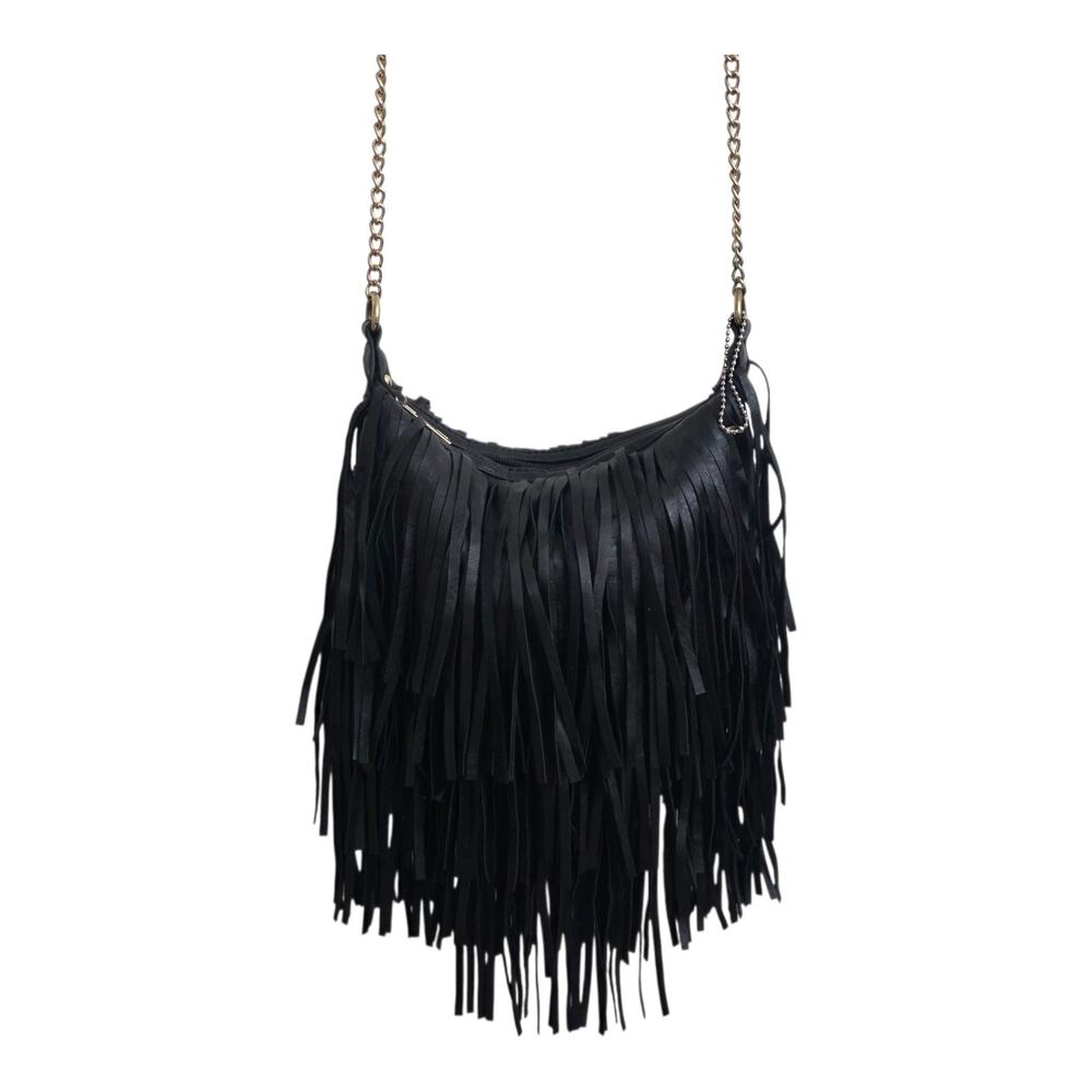 Yoki Black Vegan Leather Fringe Shoulder Bag Boho Coachella Style